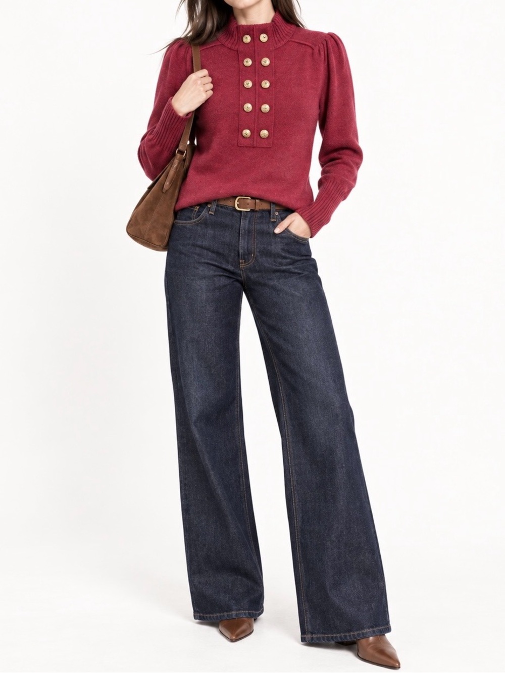 Plenty Tracy Reese - Burgundy Button Front Mock-neck Sweater, M, Like New